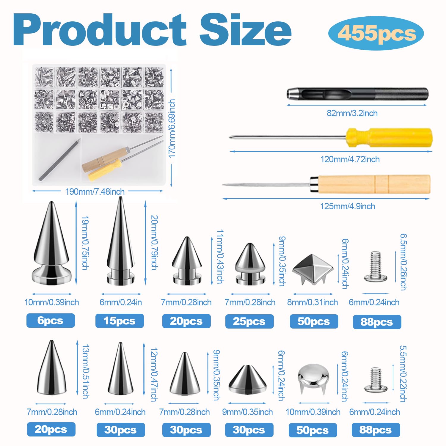 Amazon.com: Craluuur 455PCS Punk Spikes and Studs Kit for Clothing